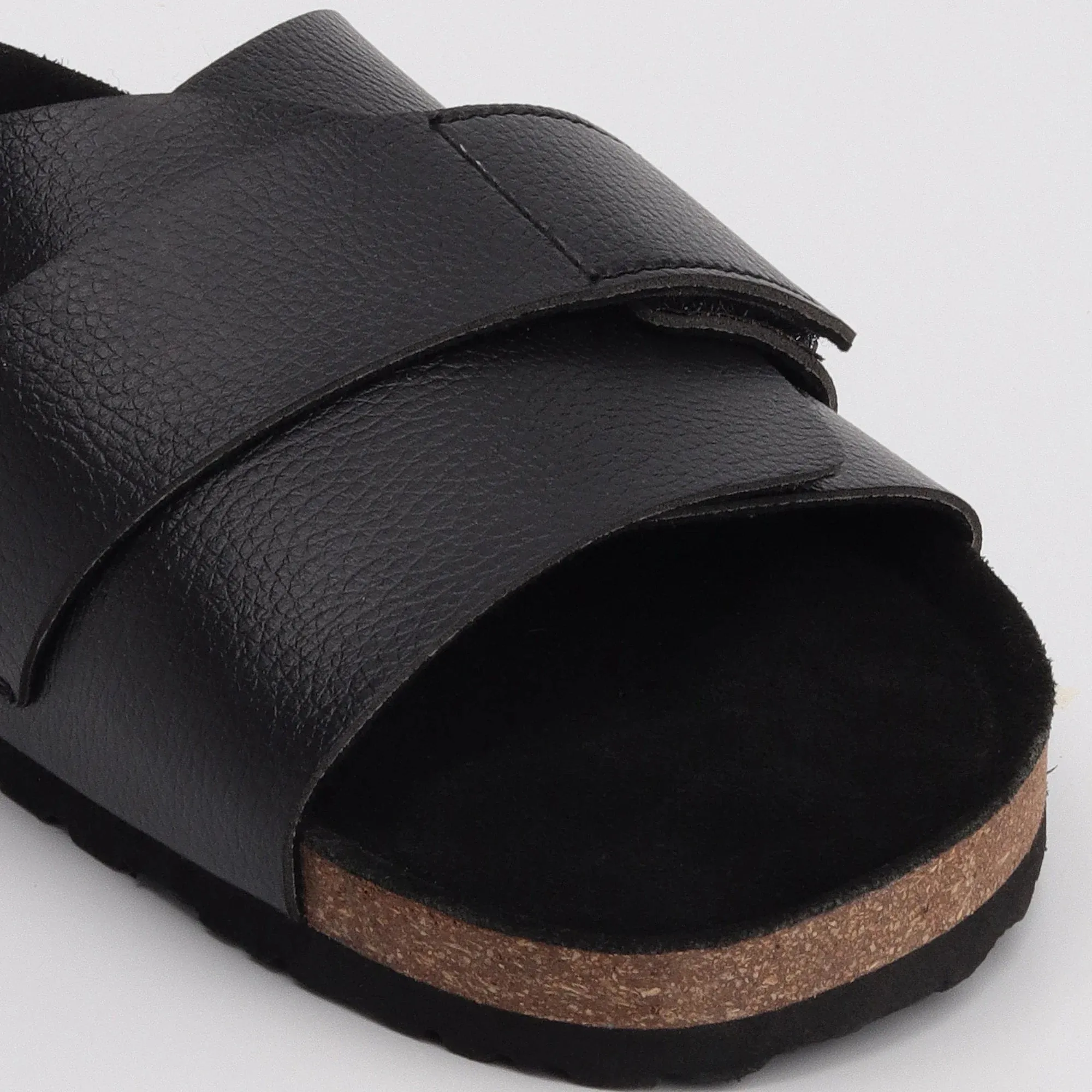 Double Layered Cork Black Leather Sandals for Men 2.0