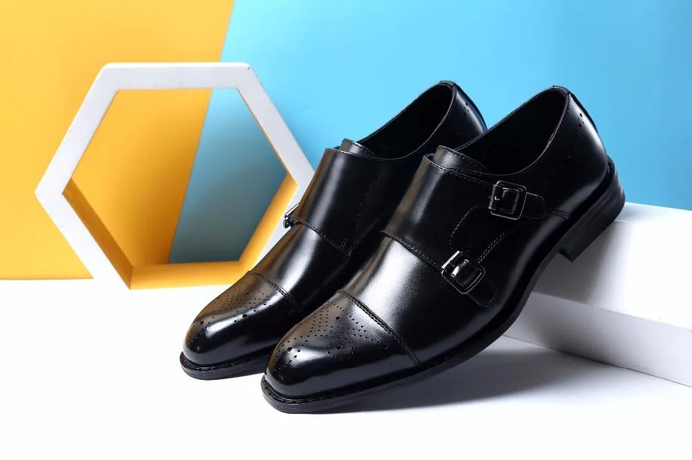 West Louis™ Genuine Leather British Design Double Buckle Oxfords