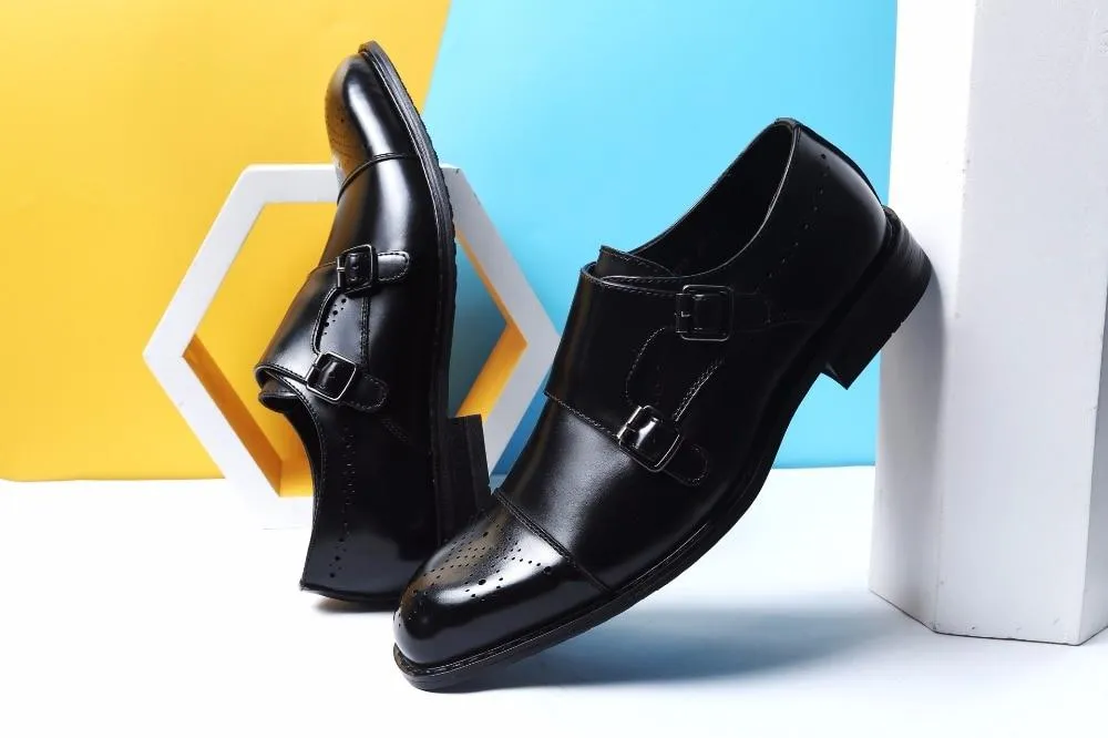 West Louis™ Genuine Leather British Design Double Buckle Oxfords