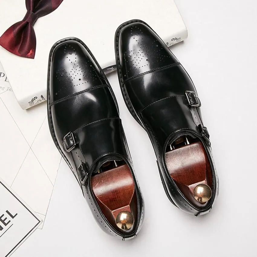 West Louis™ Genuine Leather British Design Double Buckle Oxfords